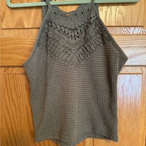 SHEIN Crochet Halter Tank Top - Olive